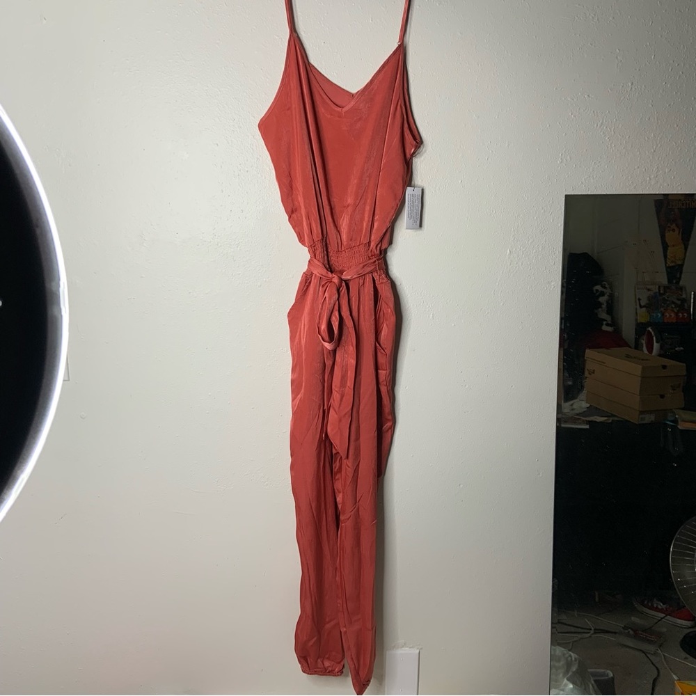 AND NOW THIS | NWT Women’s Satin Jumpsuit with Pockets + Belt Sash Medium